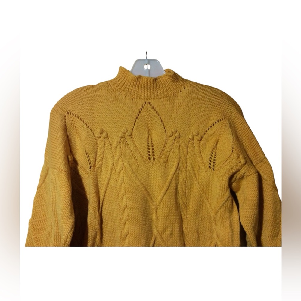 Handmade Yellow Knit Pullover Sweater Juniors/Girls Size M - Picture 2 of 8
